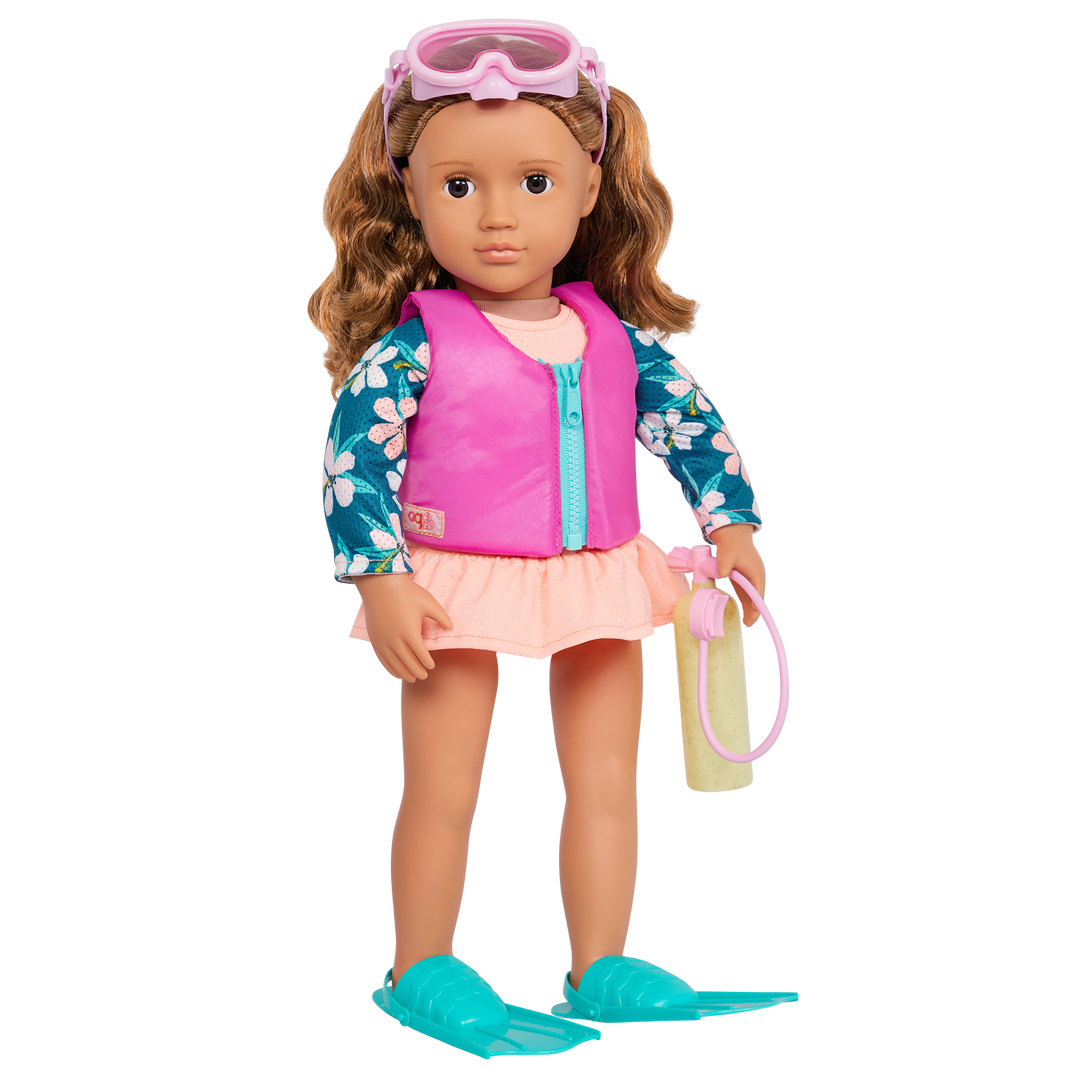 Scuba Season - 46cm Doll Beach Outfit - Swimwear, Flippers & Goggles for Dolls - Our Generation UK