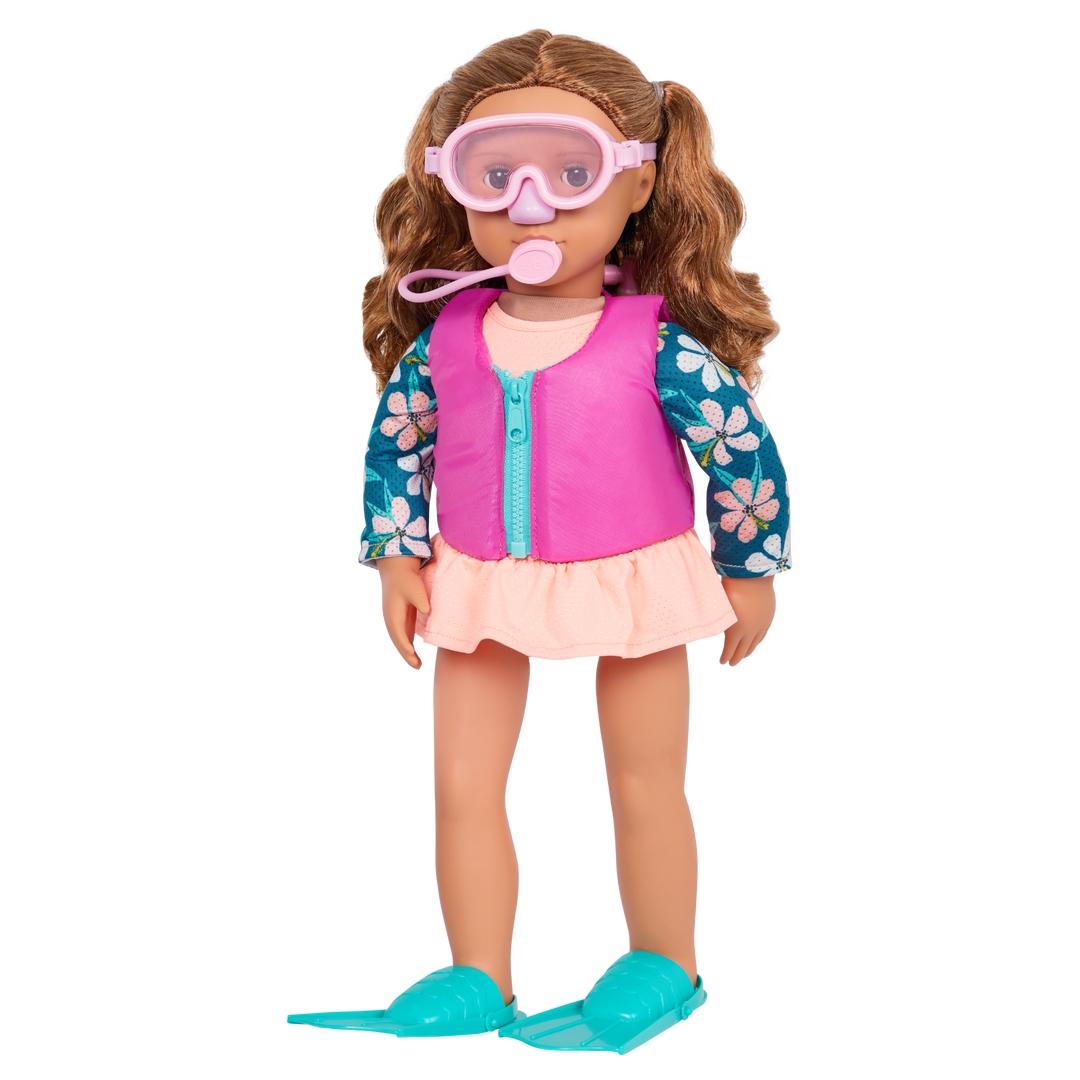 Scuba Season - 46cm Doll Beach Outfit - Swimwear, Flippers & Goggles for Dolls - Our Generation UK