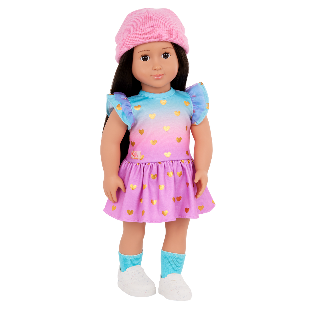 Lovely Hearts - Dress for 46cm Dolls - Pink & Blue Dress with Heart Print - Doll Clothing - Our Generation