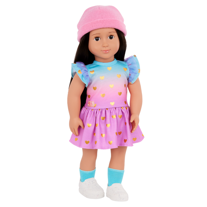 Lovely Hearts - Dress for 46cm Dolls - Pink & Blue Dress with Heart Print - Doll Clothing - Our Generation
