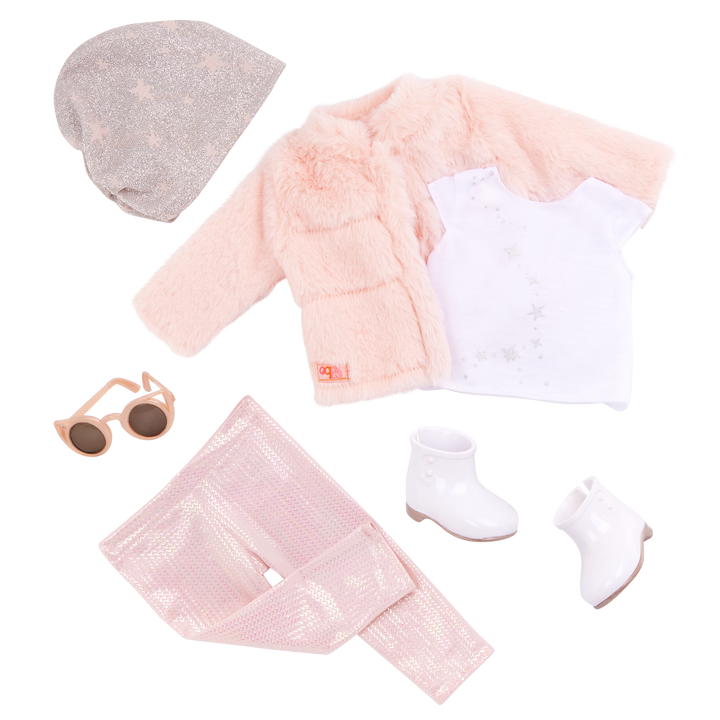 Fancy & Furry - Clothes for Dolls - Winter Outfit for 46cm Dolls - Pink Jacket & Trousers - Our Generation UK