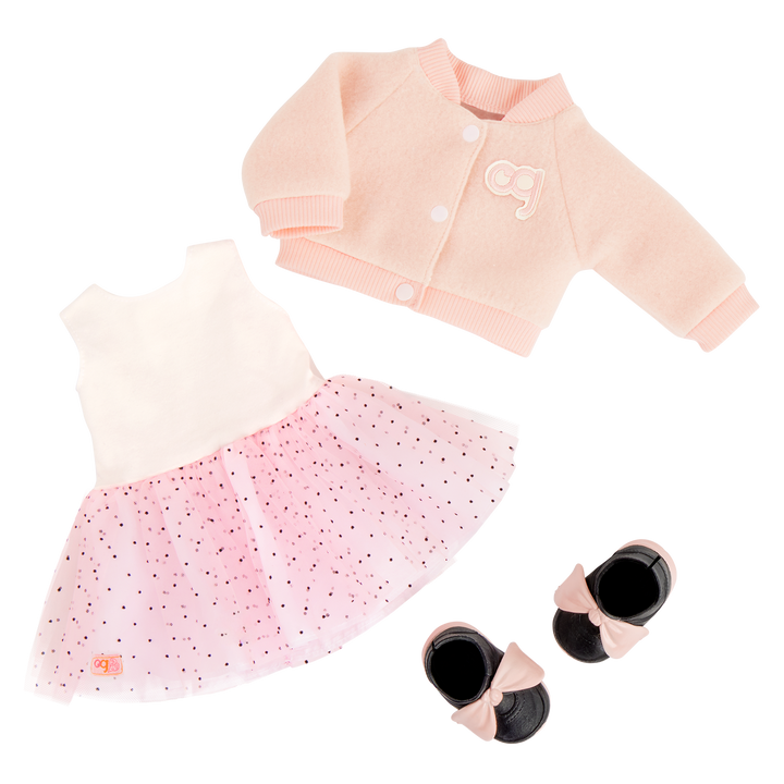 Ballet Academy - Clothes for 46cm Dolls - Pink Dress & Varsity Jacket - Outfits - Our Generation
