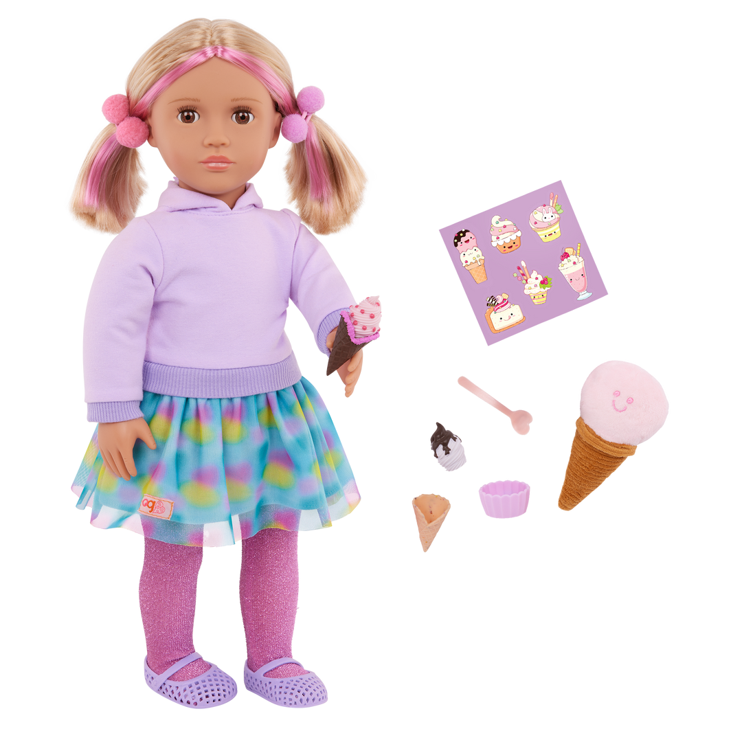 Andy - 46cm Ice Cream Themed Doll - Doll with Blonde Hair with Pink Highlight - Ice Cream Accessories - Toys & Gifts for Kids - Ages 3 Years + - Our Generation UK