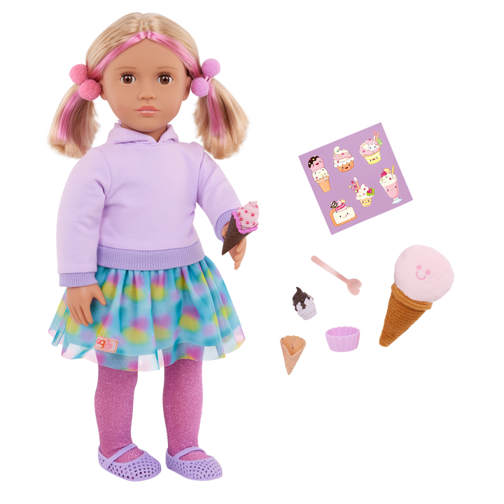 Andy - 46cm Ice Cream Themed Doll - Doll with Blonde Hair with Pink Highlight - Ice Cream Accessories - Toys & Gifts for Kids - Ages 3 Years + - Our Generation UK