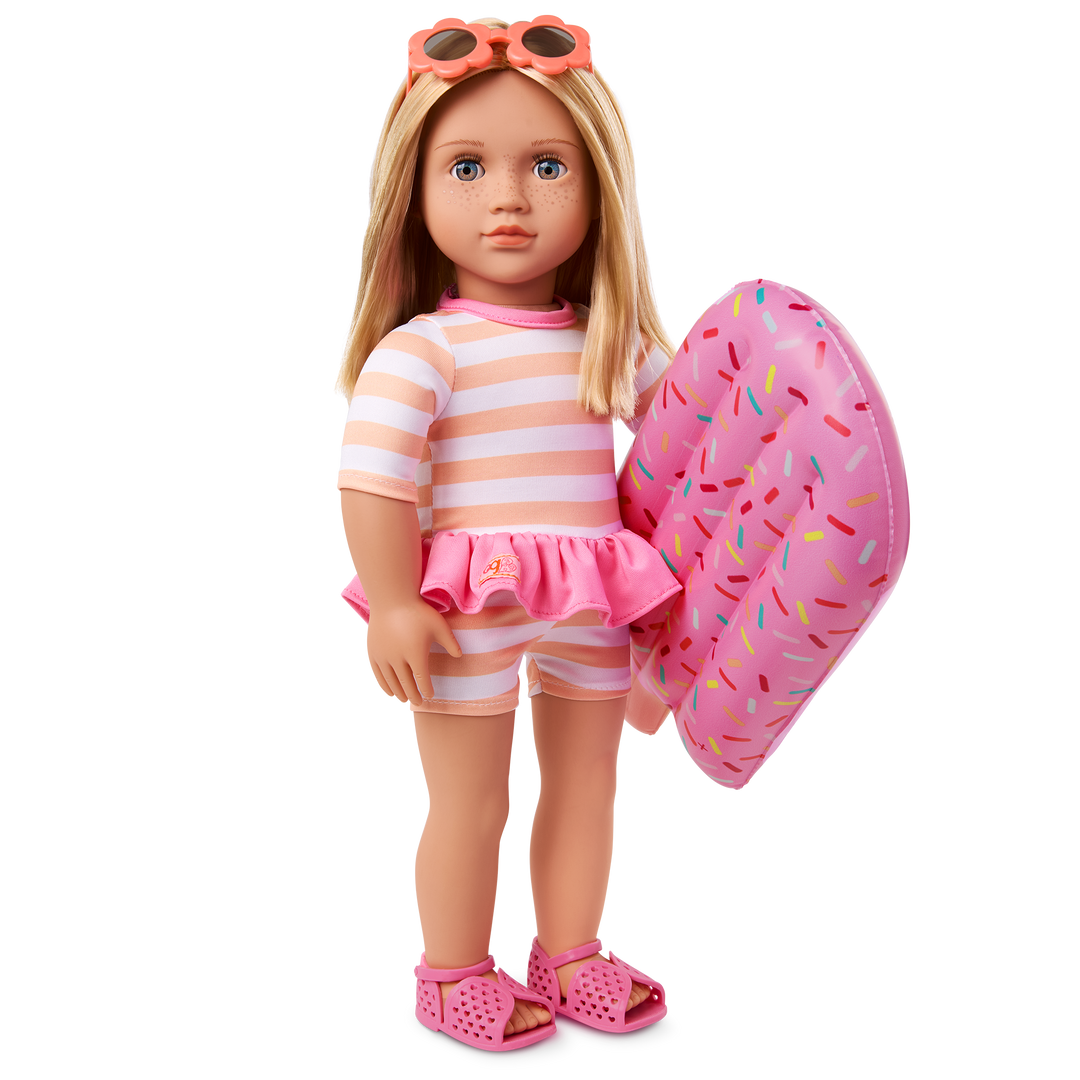 Margot - 46cm Summer Doll - OG Doll with Blonde Hair & Blue Eyes - Holiday Doll with Sunglasses and Pool Float - Toys & Gifts for Kids - Our Generation UK