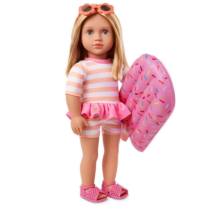 Margot - 46cm Summer Doll - OG Doll with Blonde Hair & Blue Eyes - Holiday Doll with Sunglasses and Pool Float - Toys & Gifts for Kids - Our Generation UK