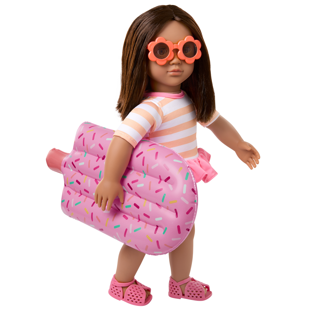 Helena - 46cm Holiday Doll - OG Doll with Brown Hair & Eyes - Swimming Costumer, Pool Float & Sunglasses - Toys & Gifts for Kids - Our Generation