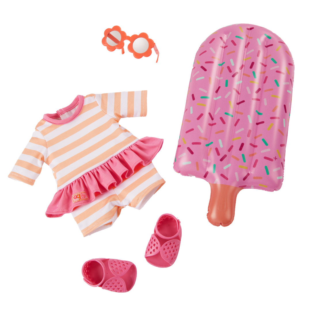 Helena - 46cm Holiday Doll - OG Doll with Brown Hair & Eyes - Swimming Costumer, Pool Float & Sunglasses - Toys & Gifts for Kids - Our Generation