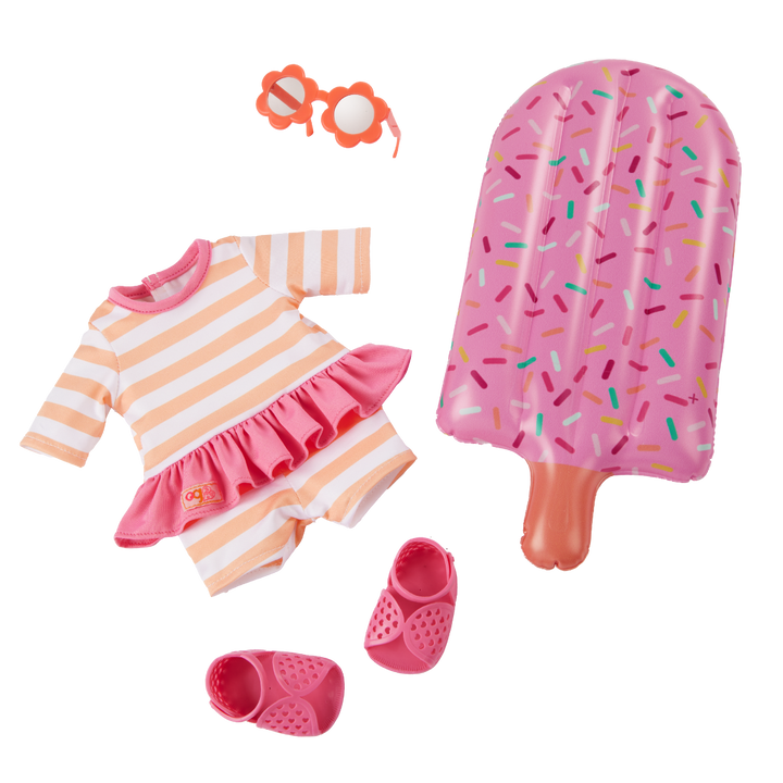Helena - 46cm Holiday Doll - OG Doll with Brown Hair & Eyes - Swimming Costumer, Pool Float & Sunglasses - Toys & Gifts for Kids - Our Generation