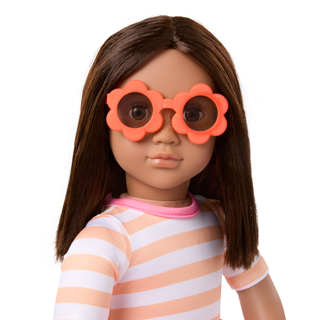 Helena - 46cm Holiday Doll - OG Doll with Brown Hair & Eyes - Swimming Costumer, Pool Float & Sunglasses - Toys & Gifts for Kids - Our Generation