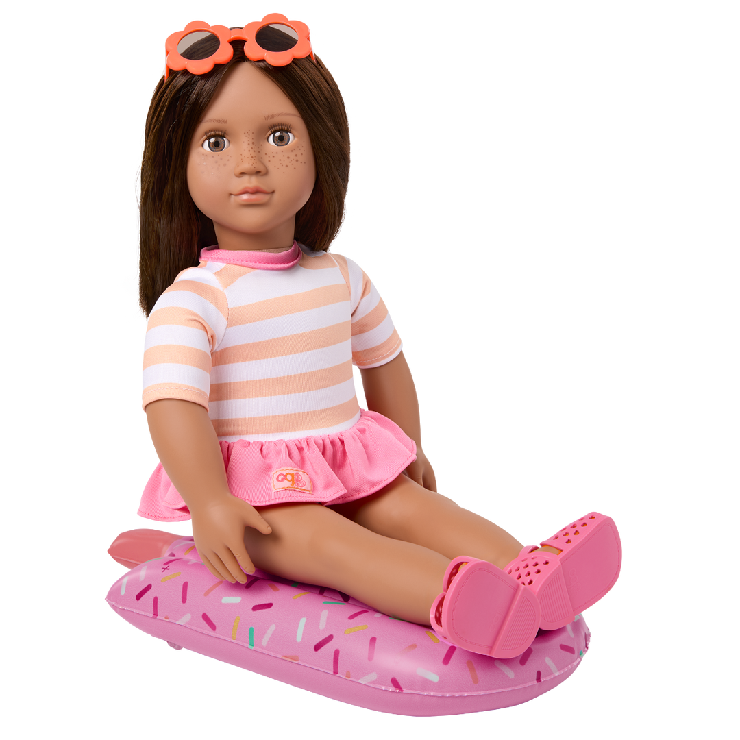 Helena - 46cm Holiday Doll - OG Doll with Brown Hair & Eyes - Swimming Costumer, Pool Float & Sunglasses - Toys & Gifts for Kids - Our Generation