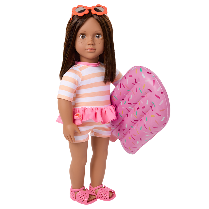 Helena - 46cm Holiday Doll - OG Doll with Brown Hair & Eyes - Swimming Costumer, Pool Float & Sunglasses - Toys & Gifts for Kids - Our Generation