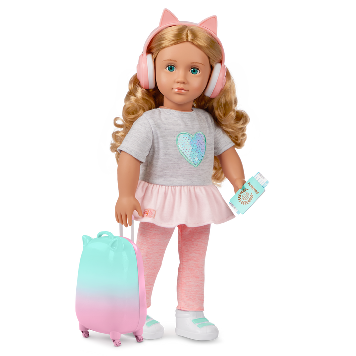 Linzi - 46cm Travel Doll & Accessories - OG Doll with Blue Eyes & Blonde Hair - Doll with Suitcase & Travel Accessories - Toys & Gifts for Kids Ages 3 to 12 Years - Our Generation