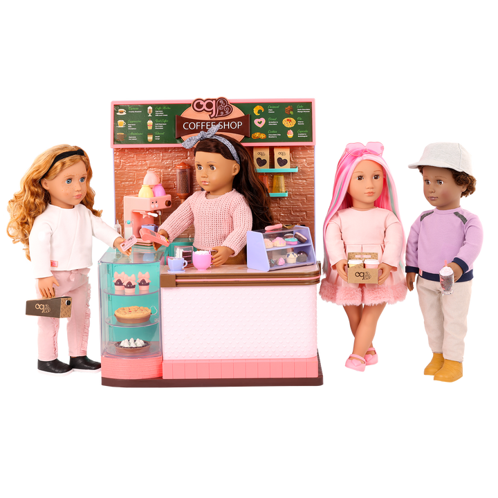 Love U Latte - Coffee Shop Playset for Dolls - Fully Stocked Shop - Food Accessories for Dolls - Playset with Sounds - 60 Accessories - Our Generation UK