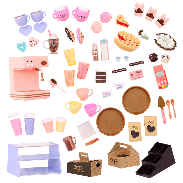 Love U Latte - Coffee Shop Playset for Dolls - Fully Stocked Shop - Food Accessories for Dolls - Playset with Sounds - 60 Accessories - Our Generation UK
