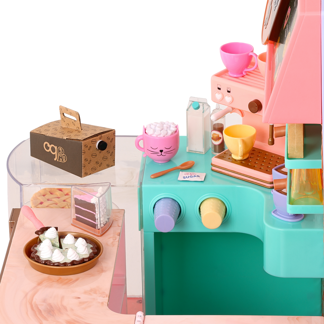 Love U Latte - Coffee Shop Playset for Dolls - Fully Stocked Shop - Food Accessories for Dolls - Playset with Sounds - 60 Accessories - Our Generation UK