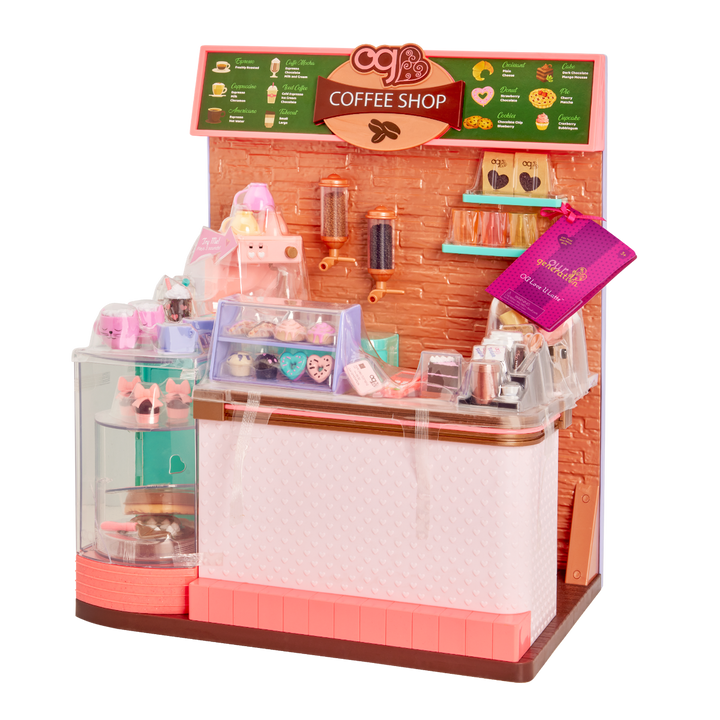Love U Latte - Coffee Shop Playset for Dolls - Fully Stocked Shop - Food Accessories for Dolls - Playset with Sounds - 60 Accessories - Our Generation UK