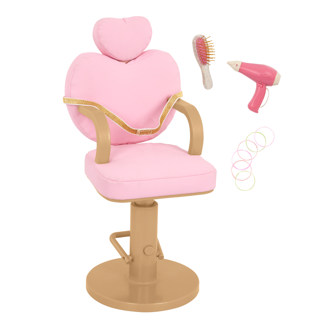 Sweet Styles - Heart Shaped Salon Chair for 46cm Dolls - Hair-Styling Doll Accessories - Pink Chair - Our Generation