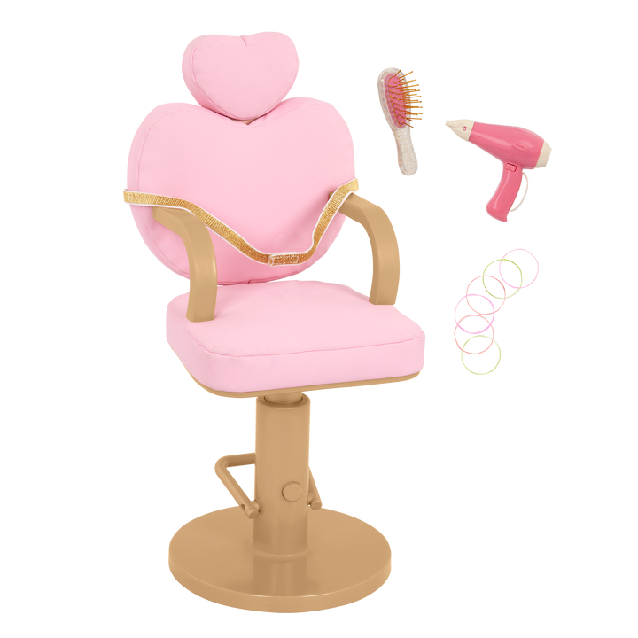 Sweet Styles - Heart Shaped Salon Chair for 46cm Dolls - Hair-Styling Doll Accessories - Pink Chair - Our Generation