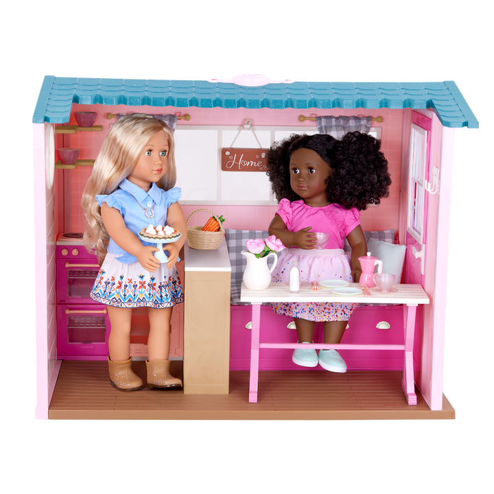 Country Home - Country House Playset for 46cm Dolls - Playset with Realistic Sounds -Dollhouse Playset - Playset with Kitchen Accessories & Table - Our Generation UK