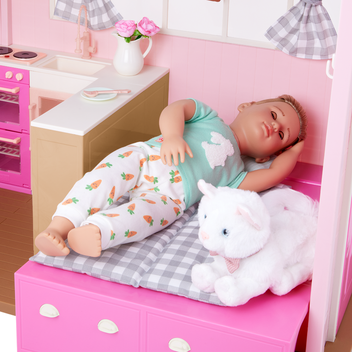 Country Home - Country House Playset for 46cm Dolls - Playset with Realistic Sounds -Dollhouse Playset - Playset with Kitchen Accessories & Table - Our Generation UK