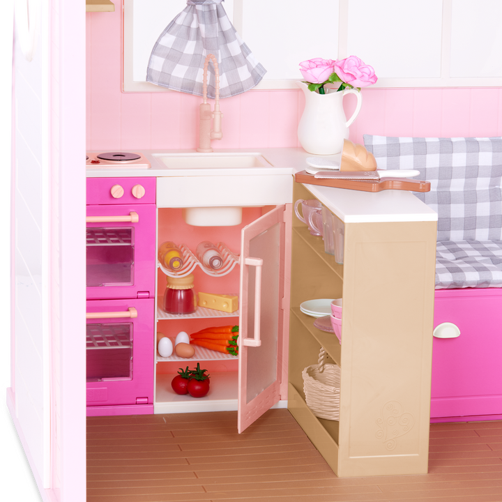 Country Home - Country House Playset for 46cm Dolls - Playset with Realistic Sounds -Dollhouse Playset - Playset with Kitchen Accessories & Table - Our Generation UK