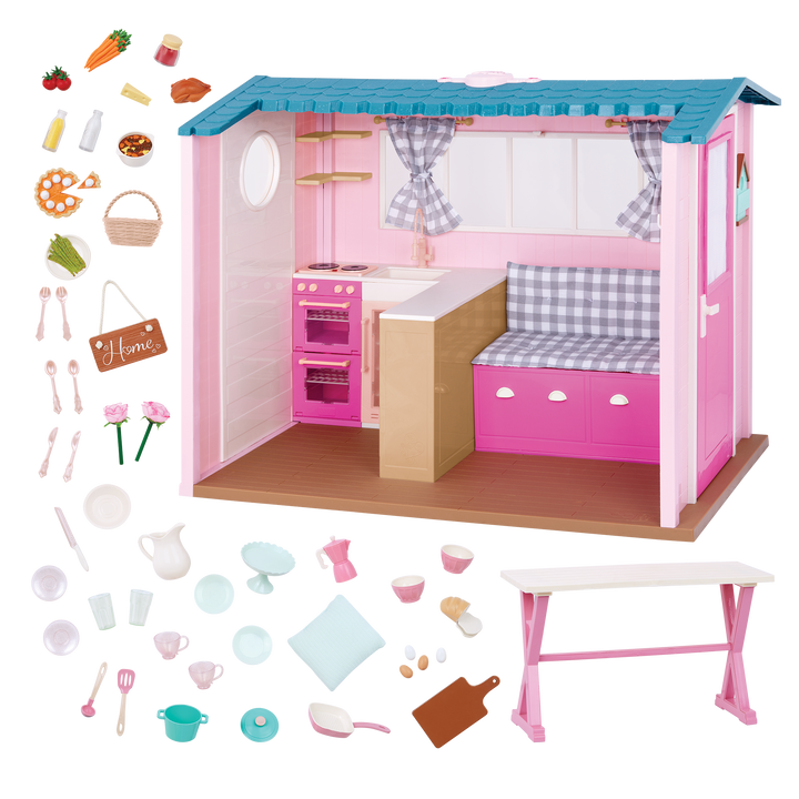 Country Home - Country House Playset for 46cm Dolls - Playset with Realistic Sounds -Dollhouse Playset - Playset with Kitchen Accessories & Table - Our Generation UK