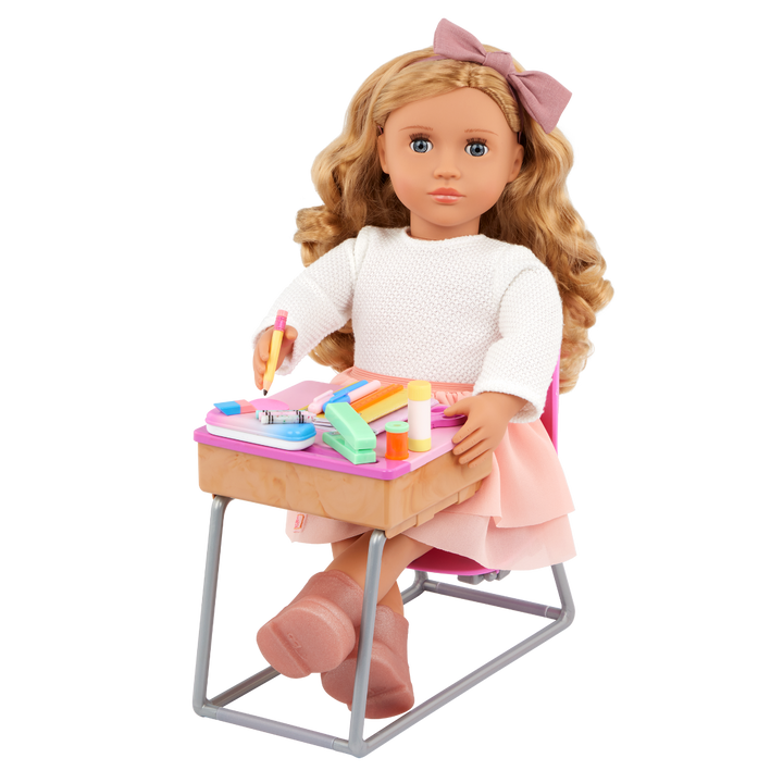 Love to Learn - School Supplies Set for Dolls - Pink Box with Stationary - Accessories for Dolls - Our Generation