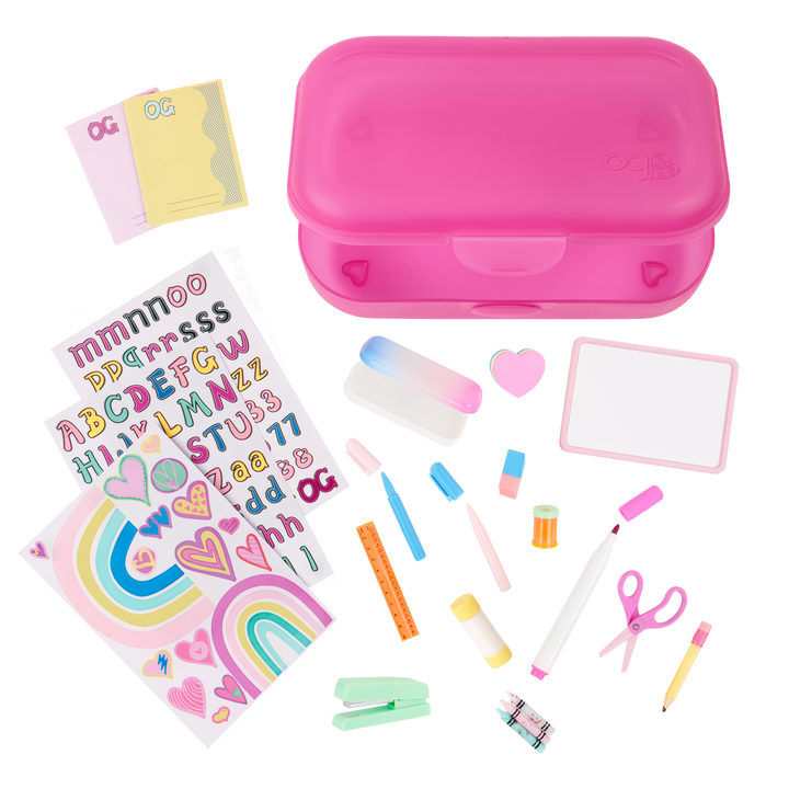 Love to Learn - School Supplies Set for Dolls - Pink Box with Stationary - Accessories for Dolls - Our Generation