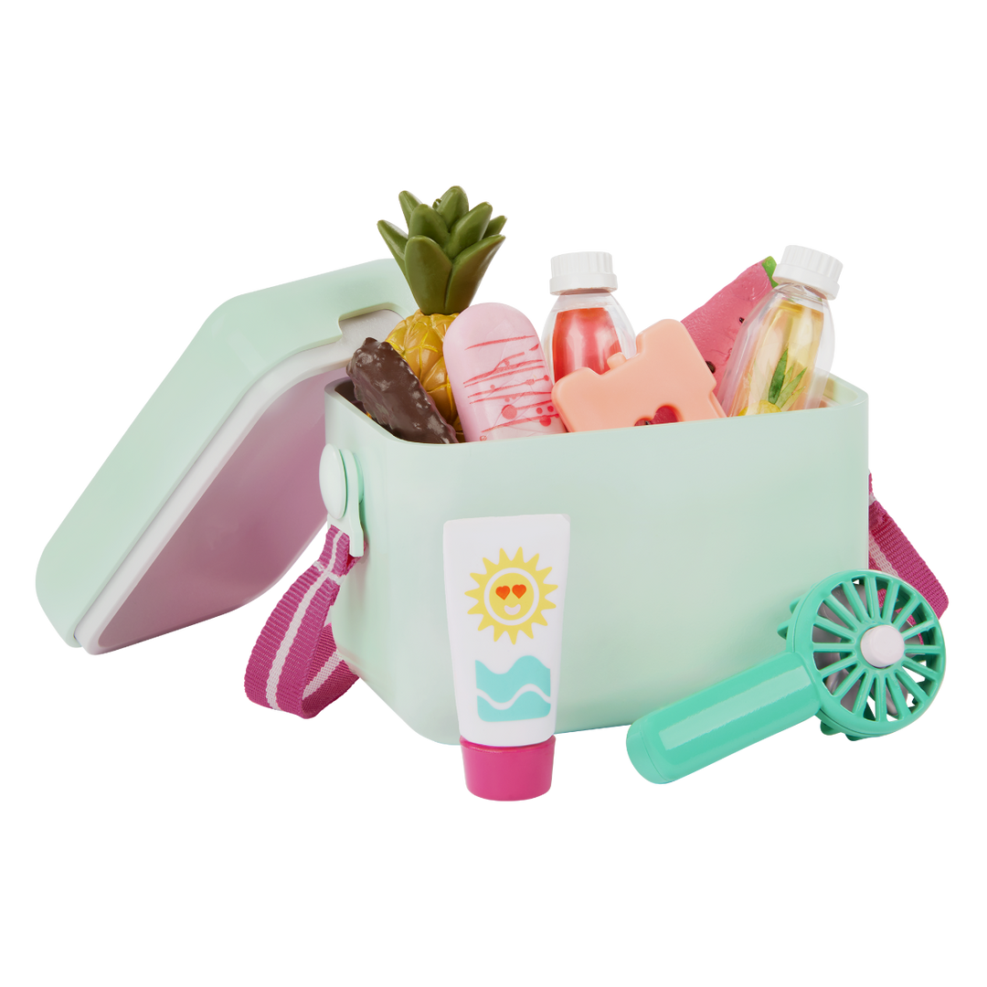 Sunny & Cool Patio Set - Outdoor Accessories for Dolls - Doll Deck Chair, Umbrella & Food Accessories - Our Generation UK