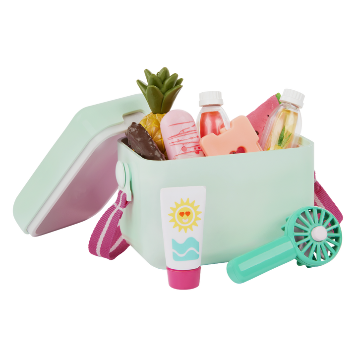 Sunny & Cool Patio Set - Outdoor Accessories for Dolls - Doll Deck Chair, Umbrella & Food Accessories - Our Generation UK