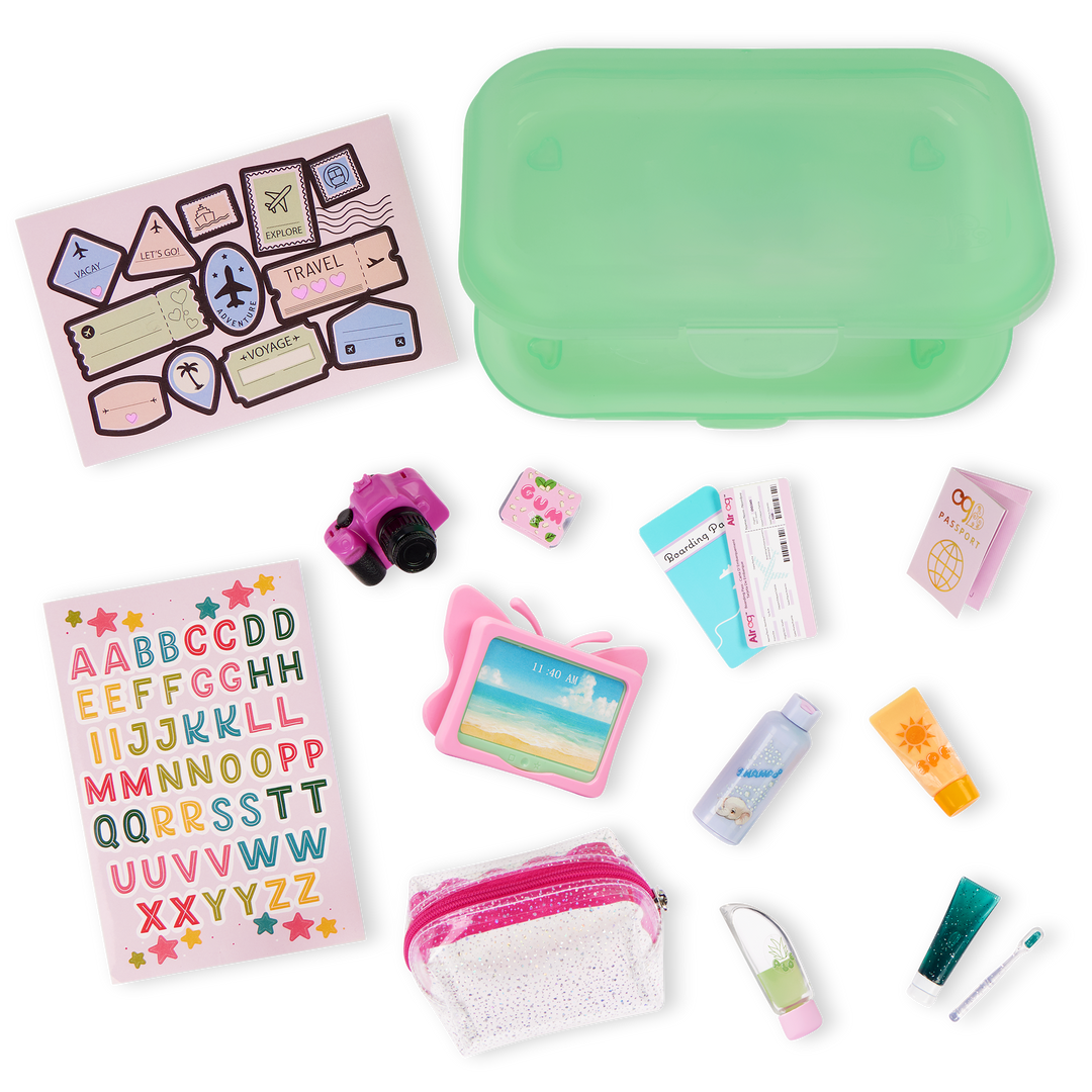 Travel Time - Travel Pack for 46cm Dolls - Green Box with Travelling Accessories - OG Doll Accessory Set - Our Generation UK