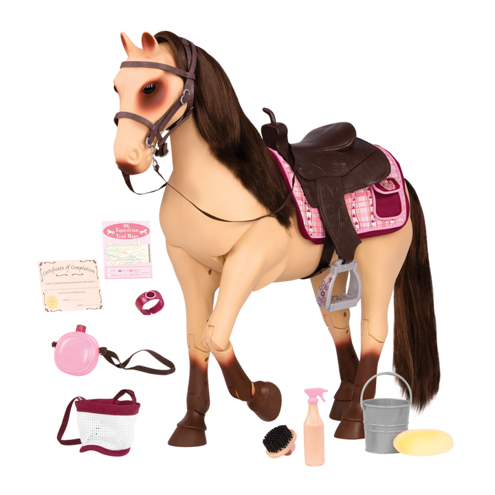 Morgan Horse - 50cm Poseable OG Horse - Horse with Brown Hair & Grooming Accessories - Equestrian Accessory - Our Generation