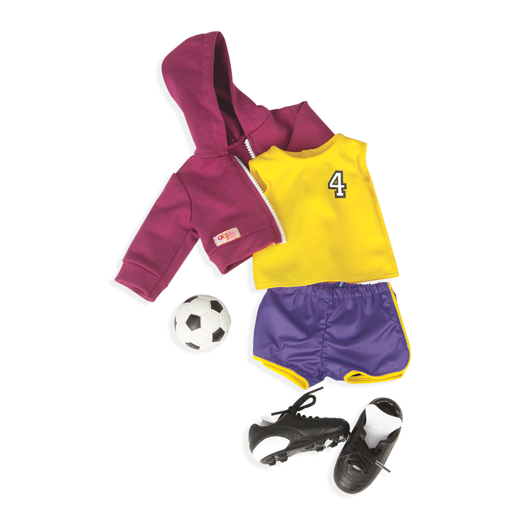 Team Player - Football Outfit for 46cm Dolls - Sports Clothing for Dolls - Top, Shorts, Boots & Football - Our Generation