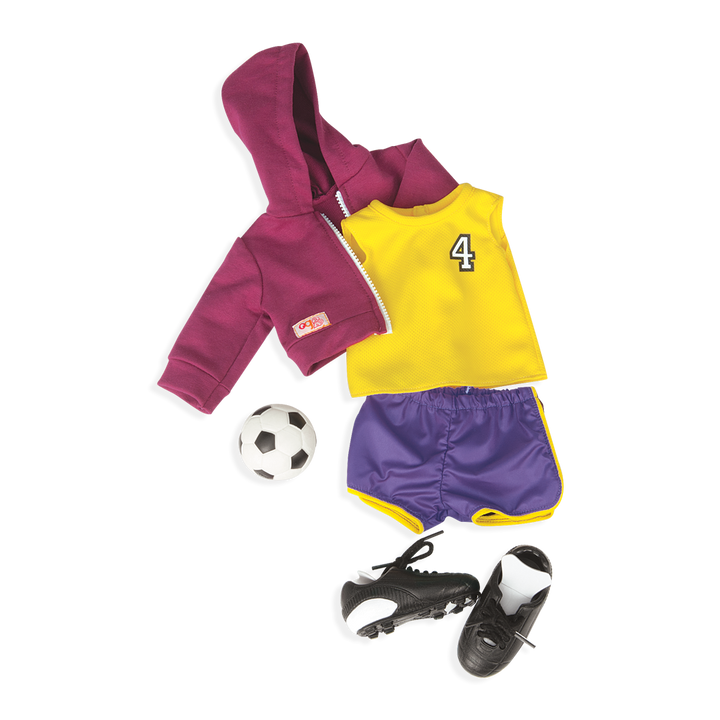 Team Player - Football Outfit for 46cm Dolls - Sports Clothing for Dolls - Top, Shorts, Boots & Football - Our Generation