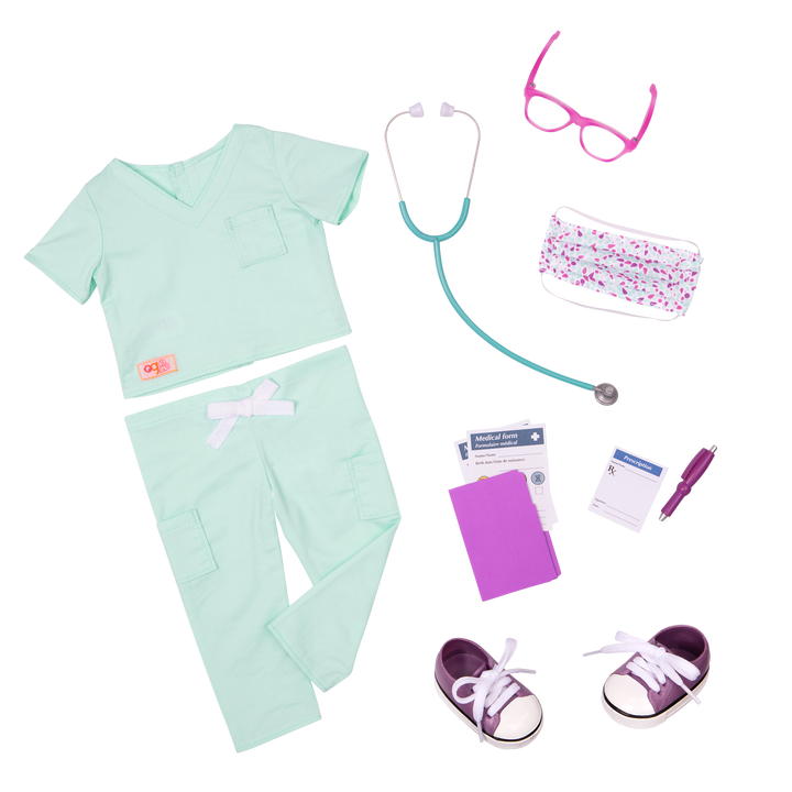 Surgeon scrubs and accessories for 18-inch doll