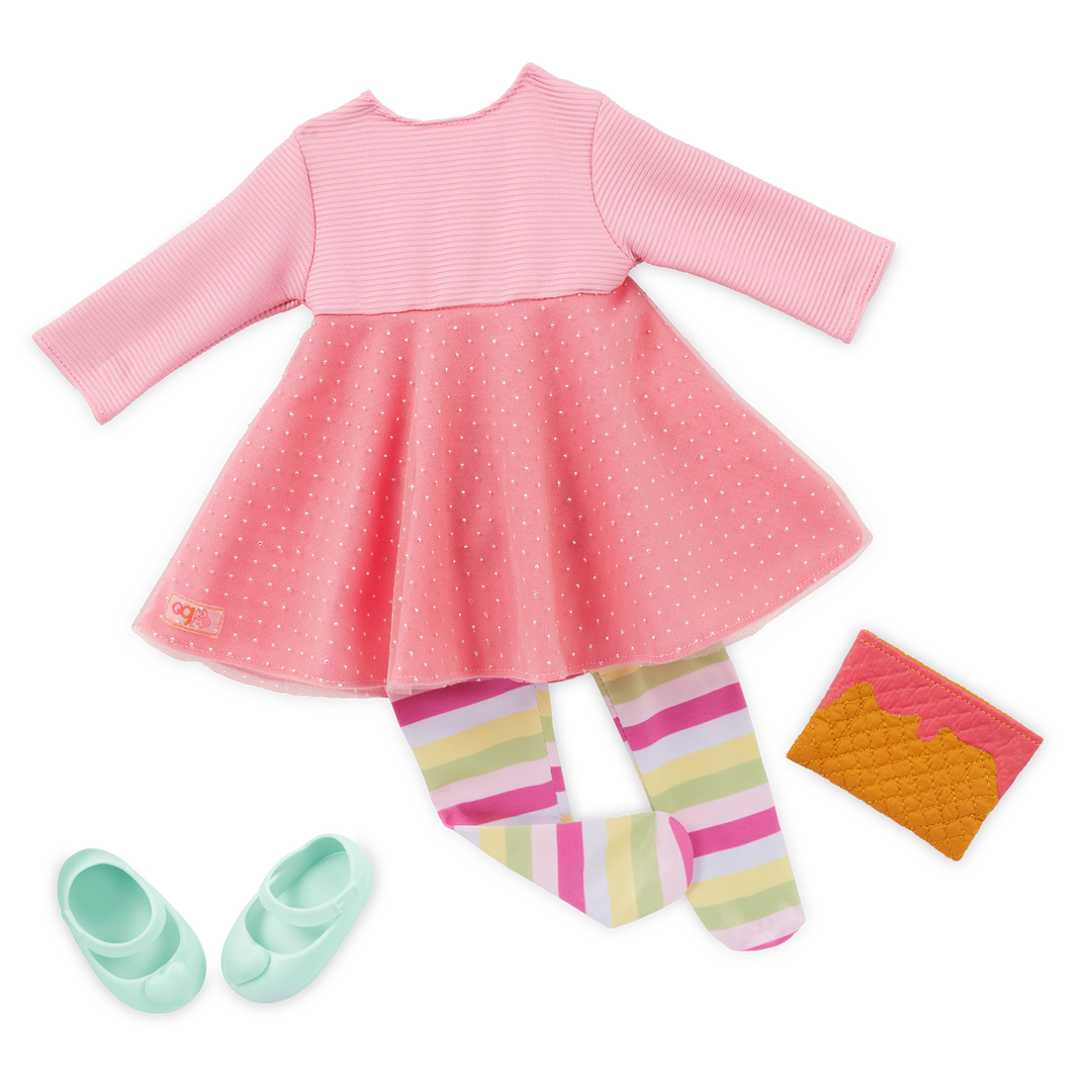 Perfectly Sweet- 46cm Colourful Outfit for OG Dolls - Pink Dress, Multi-coloured tights - Clothes for Dolls - Our Generation UK