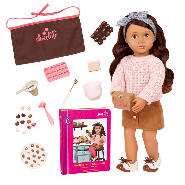 Coco - 46cm Chocolate Making Doll - Doll Baker with Chocolate Making Accessories - Doll & Storybook - Posable Doll - OG Doll with Brown Hair & Eyes - Toys & Gifts for Kids - Our Generation UK