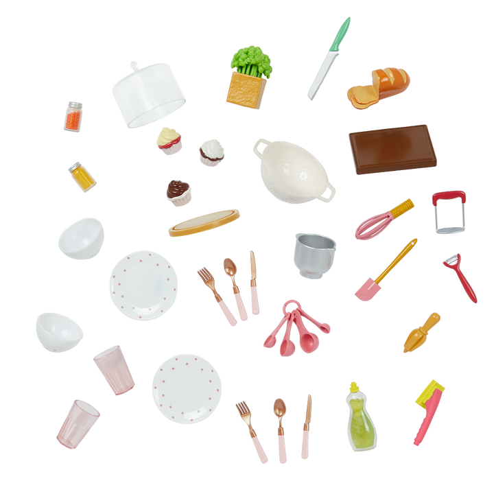 OG Cooking Island - Pink Cooking Island & Bar Stool - Food & Cooking Accessories for Dolls - Doll Furniture - Furniture for Dollhouse - Dollhouse Kitchen - Our Generation