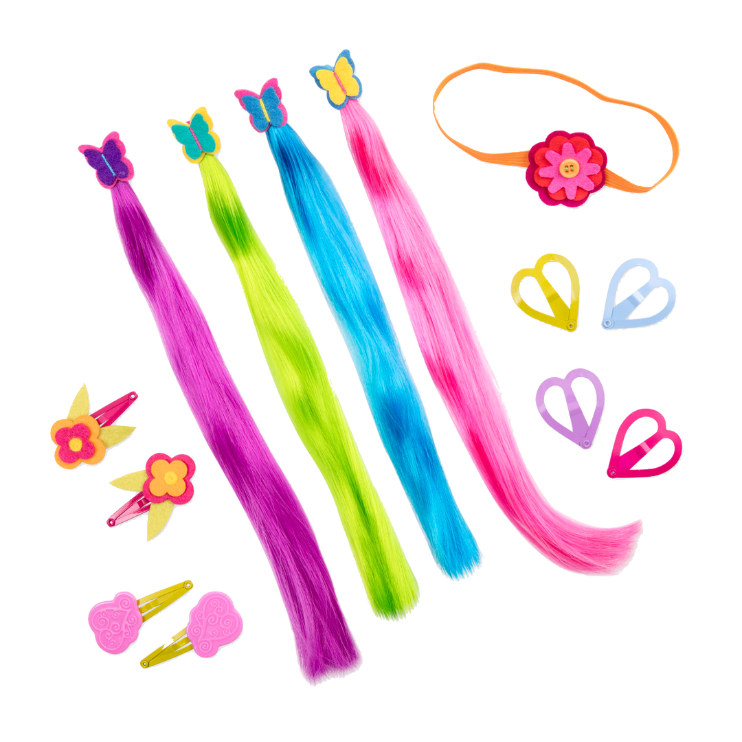 Attached at the Clip - Hair-Styling Accessories for Dolls - Colourful Hair Extensions, & Clips - Our Generation