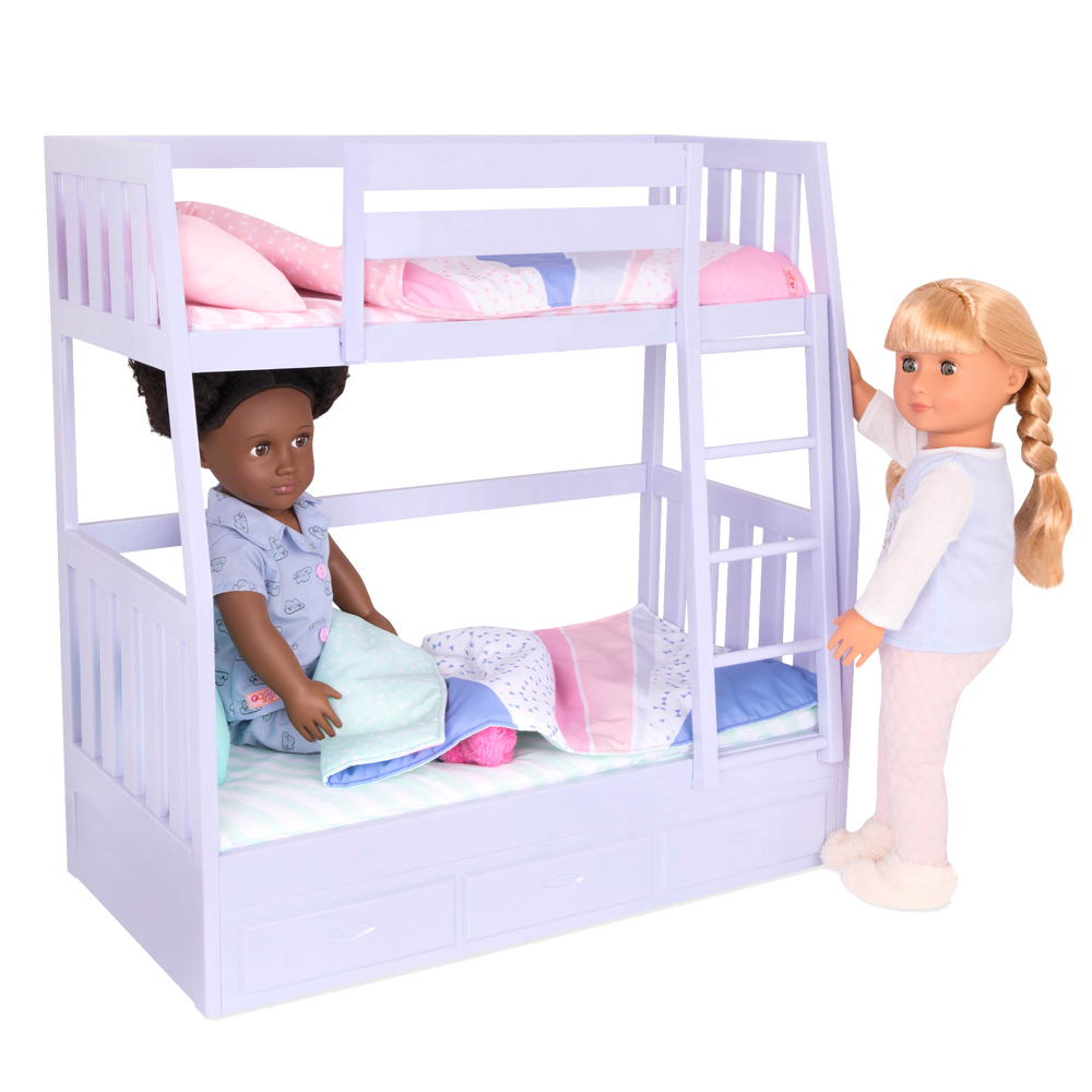 Dream Bunks - Bunk Beds for 46cm Dolls - Lilac Beds with Doll Bedding - Furniture for 46cm Dolls - Dollhouse Furniture - Our Generation UK