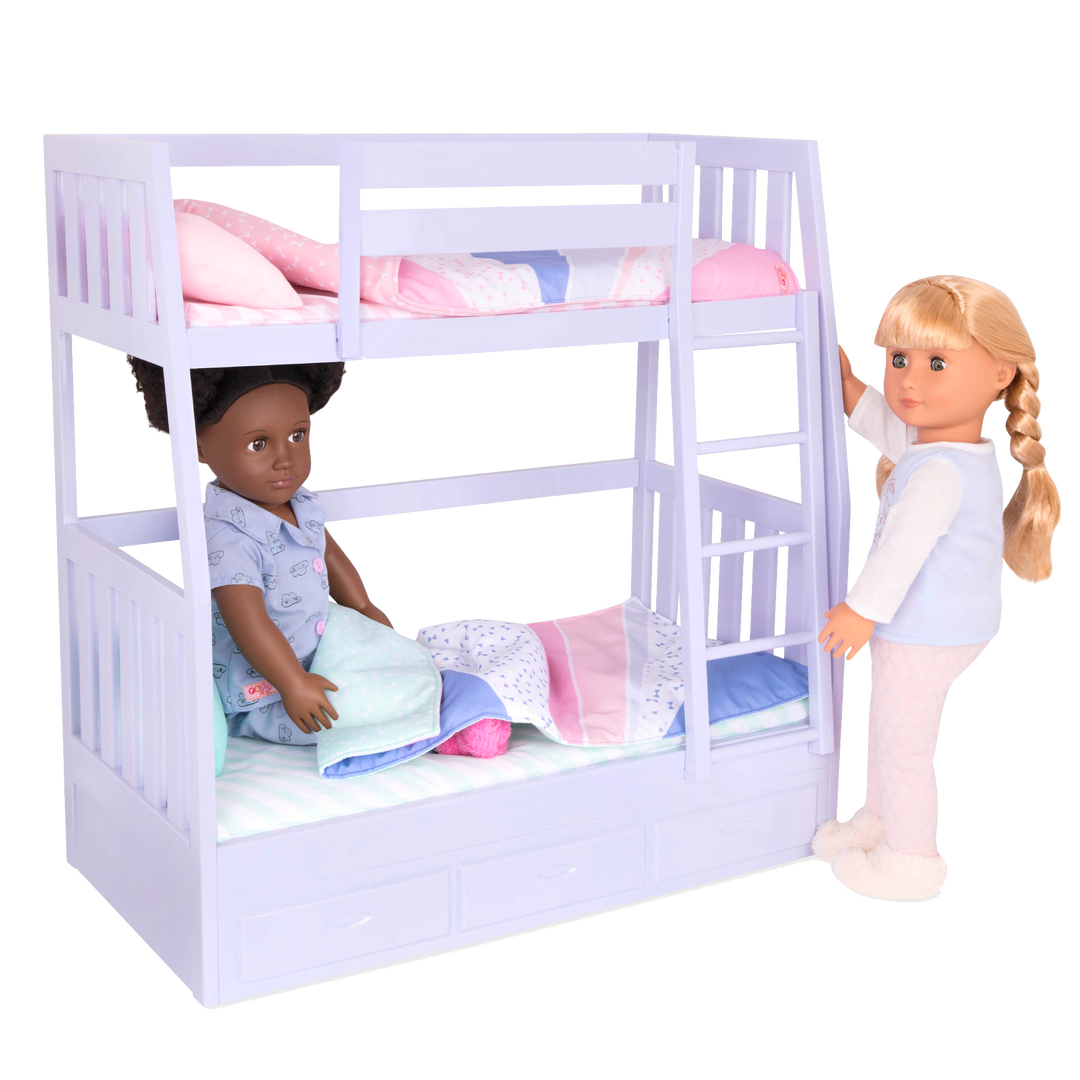 Dream Bunks - Bunk Beds for 46cm Dolls - Lilac Beds with Doll Bedding - Furniture for 46cm Dolls - Dollhouse Furniture - Our Generation UK