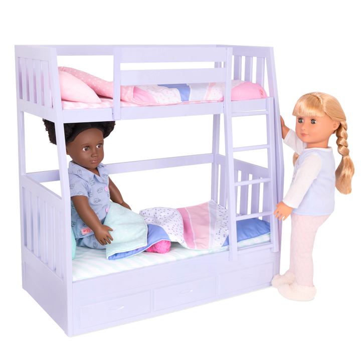 Dream Bunks - Bunk Beds for 46cm Dolls - Lilac Beds with Doll Bedding - Furniture for 46cm Dolls - Dollhouse Furniture - Our Generation UK