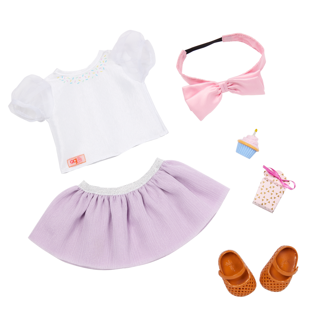 Sweet Wishes  - Birthday Outfit for Dolls - Top & Skirt - Doll Clothing - Our Generation