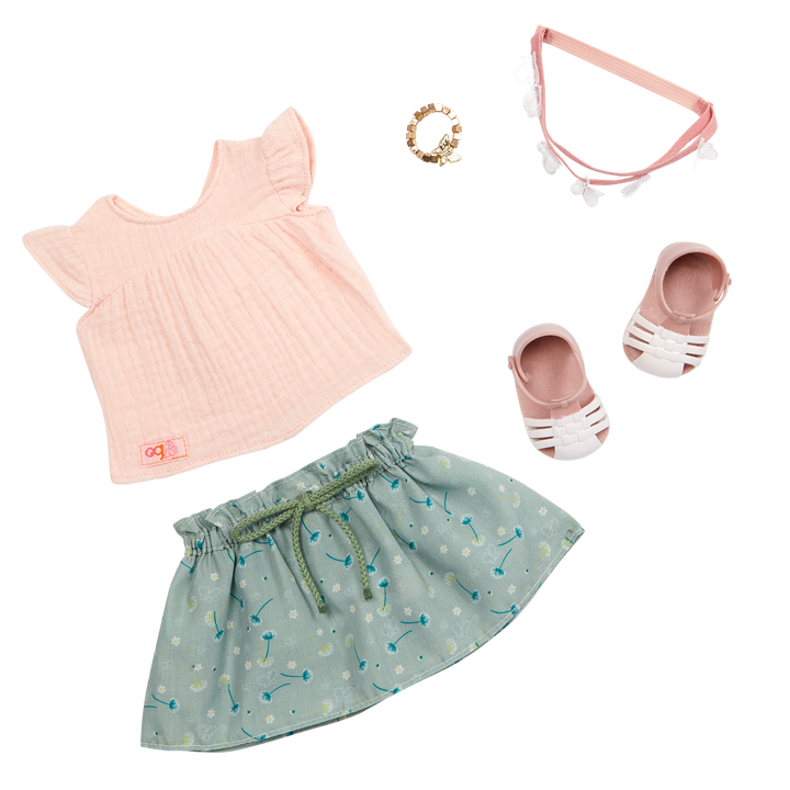 All Aflutter - Outfit for 46cm Dolls - Doll Shirt, Top, Jewellery & Shoes - Doll Clothes - Our Generation