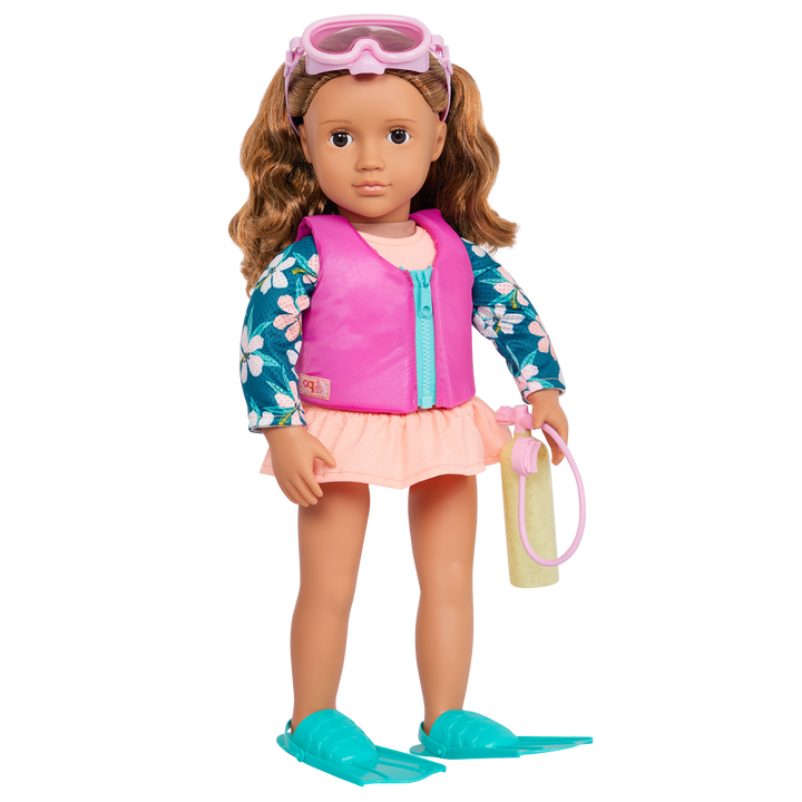 Scuba Season - 46cm Doll Beach Outfit - Swimwear, Flippers & Goggles for Dolls - Our Generation UK
