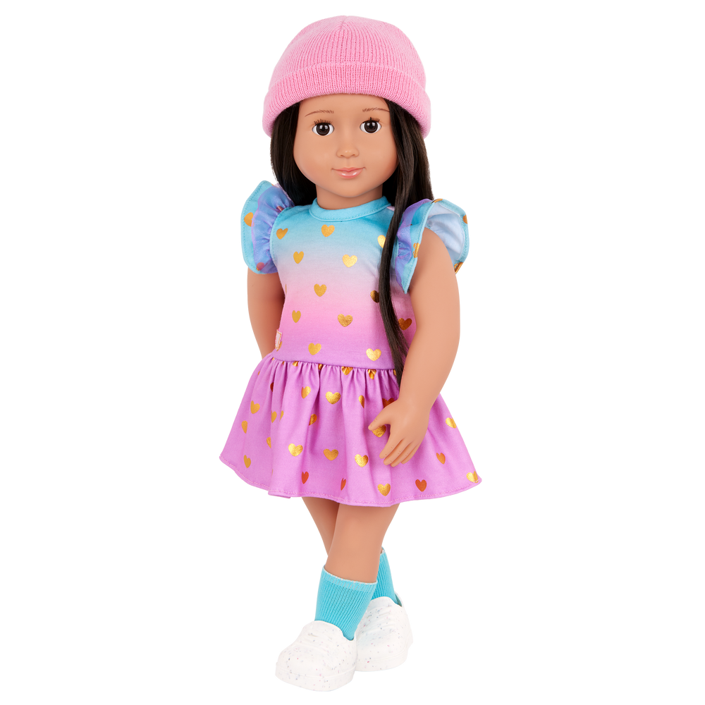 Lovely Hearts - Dress for 46cm Dolls - Pink & Blue Dress with Heart Print - Doll Clothing - Our Generation