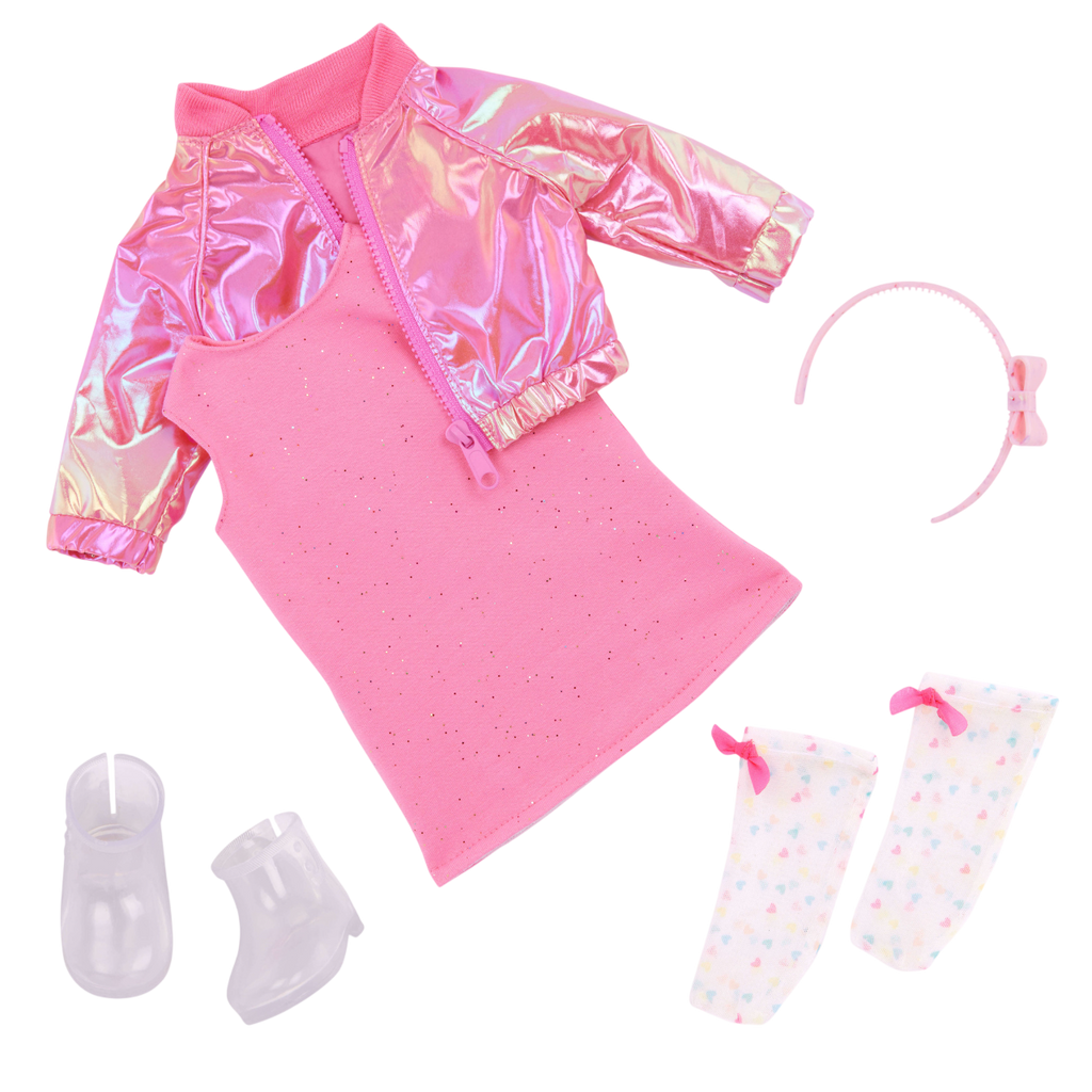 Splash of Pink  - Clothing for Dolls - Pink Doll Dress & Jacket - Our Generation