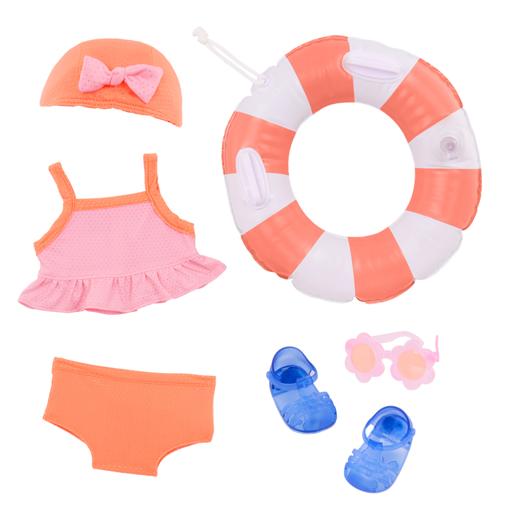 Floaty Fun - Swimming Costume & Accessories for Dolls - Swimming Costume, Rubber Ring - Summer Clothes for Dolls - Doll Beachwear - Our Generation