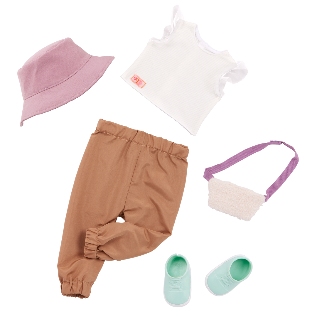 Ready to Roam - 46cm Doll Travel Outfit with Hat, Bag, Trousers & Top -  Our Generation